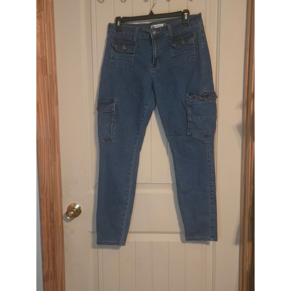Celebrity Ace High Rise Cargo Skater Jeans Size 11/30 Blue Denim Utility Y2K